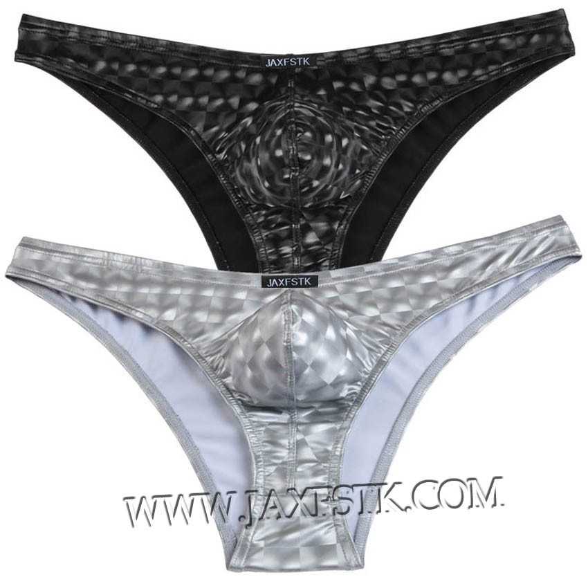 Men Shiny Leather Like Sexy Underwear Bikini Briefs Bulge Pouch Soft Mini Briefs MU430S