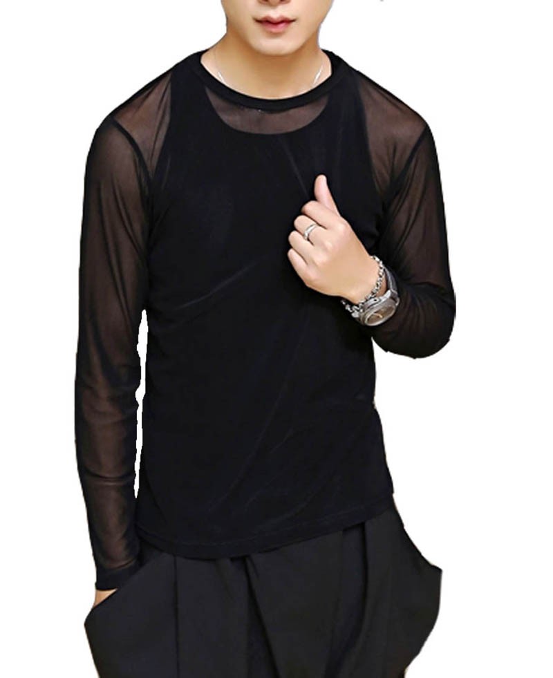 Sexy Men New Sports Long Sleeve Shirt See-Through Mesh WORKOUT Top M~XL MU878X