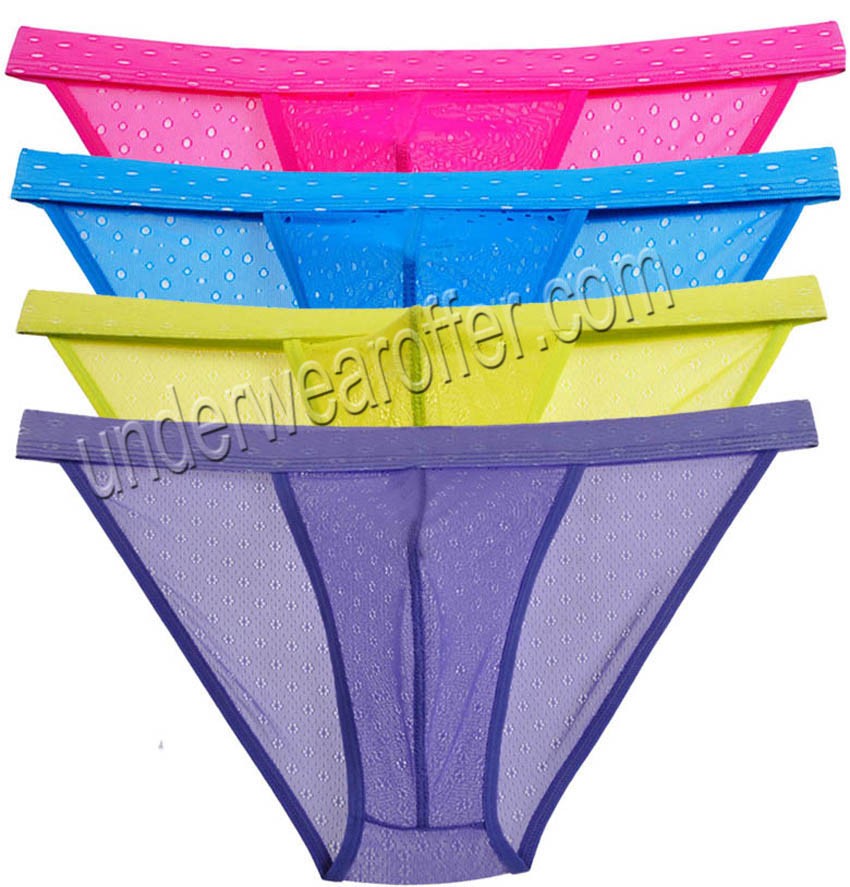 JAXFSTK Mens Sheer Jacquard Lace Bikinis Pants Underwear Mesh Belt Open Side Mini Briefs MU243X