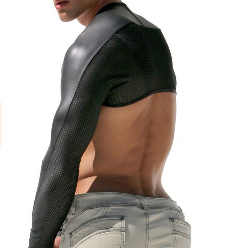 Mens Faux Leather With Breath Holes Hollow Arm Sleeves Shrug LHTX