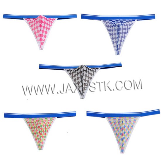 Elastic Covered Edge Fashion Plaid Pattern Men's G-Strings Sexy Charming Male Thong Underwear Men Bikini Tangas Smooth T-Back