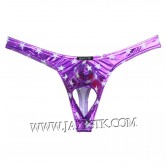 Sexy Men Ball Hole Faux Pouch Underwear Shiny Star T-Back Nuts Out Bikini Tanga Pantalones MUX408