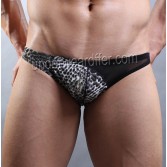 Hombres de moda Low-rise Leopard Splice See-through Mesh Pouch Briefs Underwear MU923