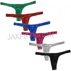 Sexy Bikini Thong Men Leather Like T-back Pucker Underwear Male Shorts Shiny Slim G-string TS2066