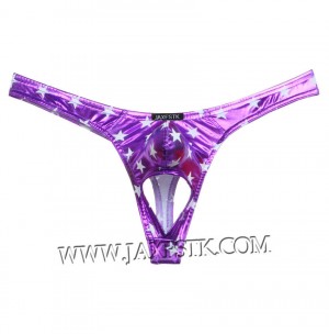 Sexy Men Ball Hole Faux Pouch Underwear Shiny Star T-Back Nuts Out Bikini Tanga Pantalones MUX408