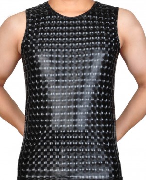 Shiny Men's 3D Pattern Shirt Leather Like Muscle Shirt Tee Tops Faux Sleeveless Top Shirt Wear SLF-BX