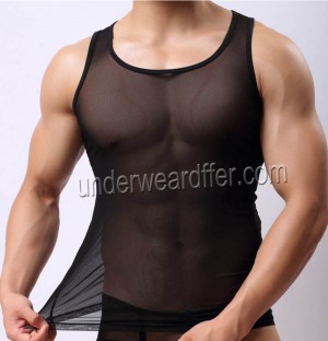Nuevos hombres de malla suave sin mangas de la ropa interior Tank Top chaleco Titness Wear camisa corta MU929