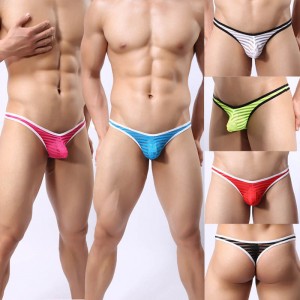 Actualizar Malla de rayas de los hombres Tanga a rayas Bikini Tanga Bolsa de ropa interior T-Back Pants tanga MU1961